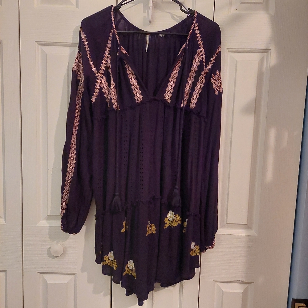 Free People Boho Embroidered & Eyelet Dress Sz M
